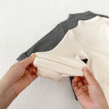 Top cu mânecă lungă pentru copii, guler semi-înălțat, material bumbac amestec, pentru vârste 3–8 ani, stil de toamnă lejer