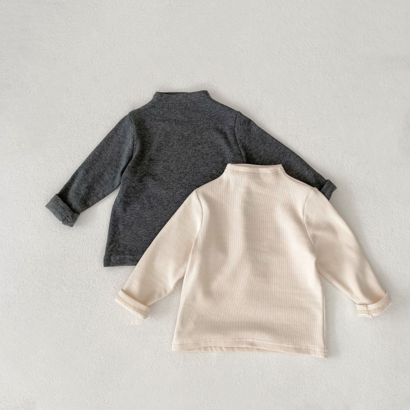 Top cu mânecă lungă pentru copii, guler semi-înălțat, material bumbac amestec, pentru vârste 3–8 ani, stil de toamnă lejer