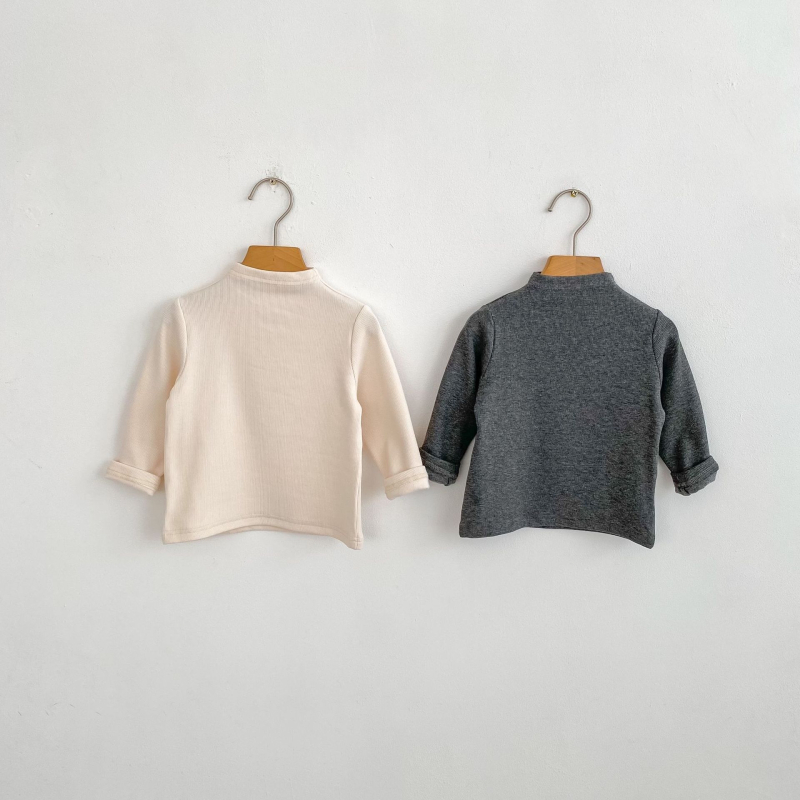 Top cu mânecă lungă pentru copii, guler semi-înălțat, material bumbac amestec, pentru vârste 3–8 ani, stil de toamnă lejer