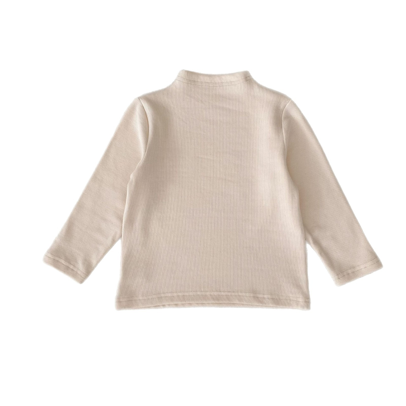 Top cu mânecă lungă pentru copii, guler semi-înălțat, material bumbac amestec, pentru vârste 3–8 ani, stil de toamnă lejer