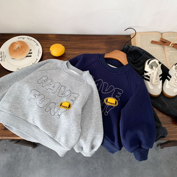 Unisex jersey baseball brodat, căptușit cu lână, stil coreean, material din bumbac, model Cartoon/Letter, mâneci lungi, pulover