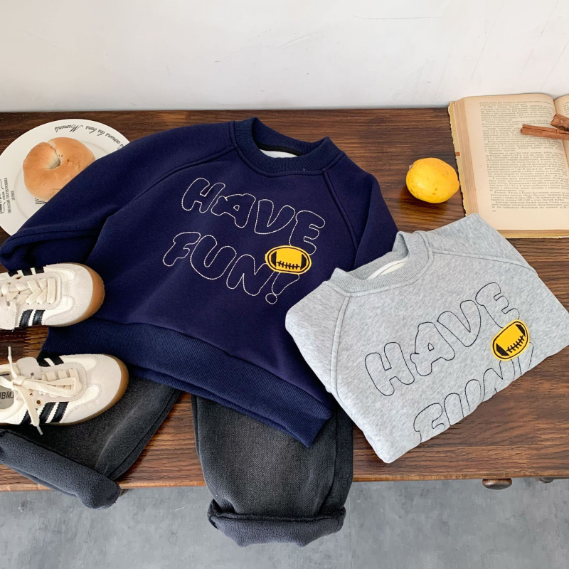 Unisex jersey baseball brodat, căptușit cu lână, stil coreean, material din bumbac, model Cartoon/Letter, mâneci lungi, pulover