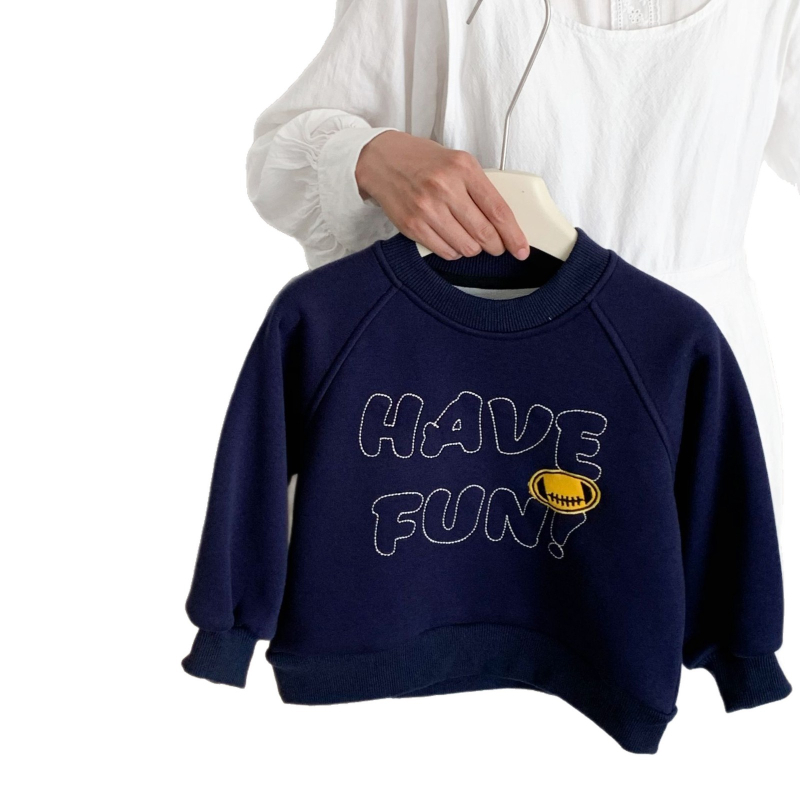 Unisex jersey baseball brodat, căptușit cu lână, stil coreean, material din bumbac, model Cartoon/Letter, mâneci lungi, pulover