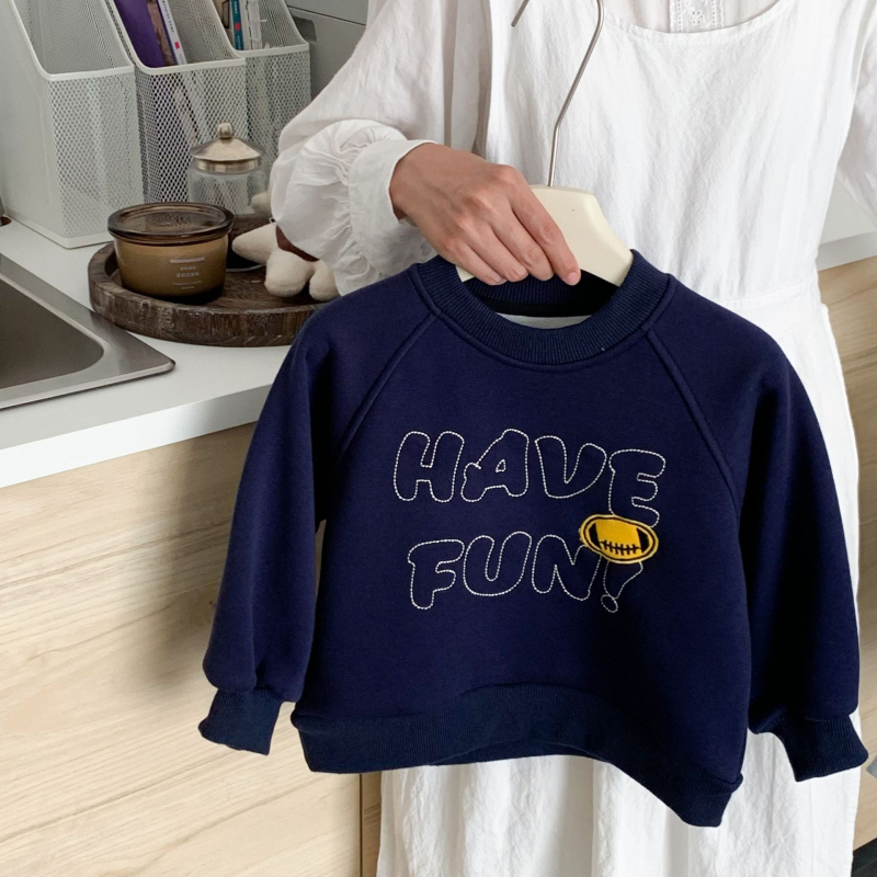 Unisex jersey baseball brodat, căptușit cu lână, stil coreean, material din bumbac, model Cartoon/Letter, mâneci lungi, pulover
