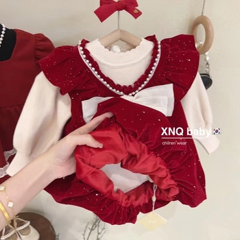 Детска рокля принцеса с дълги ръкави, памучна материя, А-линия, за деца 3–8 години