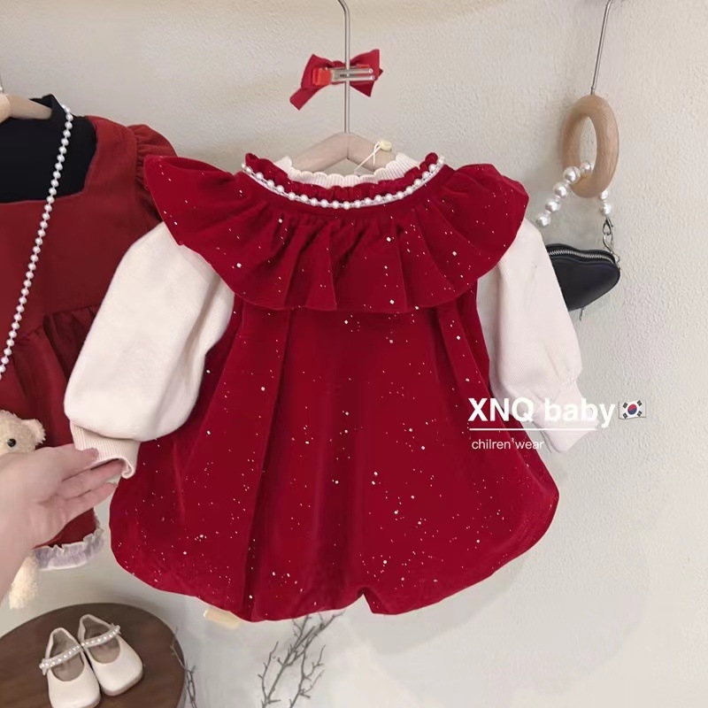 Детска рокля принцеса с дълги ръкави, памучна материя, А-линия, за деца 3–8 години