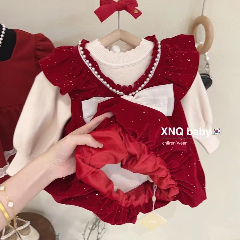 Детска рокля принцеса с дълги ръкави, памучна материя, А-линия, за деца 3–8 години