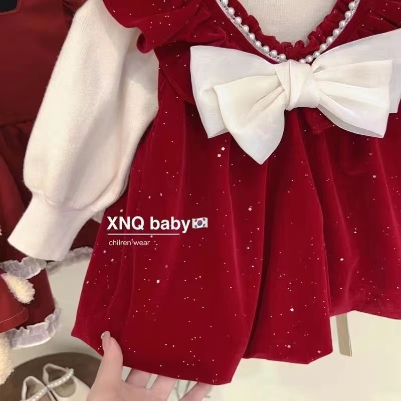 Детска рокля принцеса с дълги ръкави, памучна материя, А-линия, за деца 3–8 години