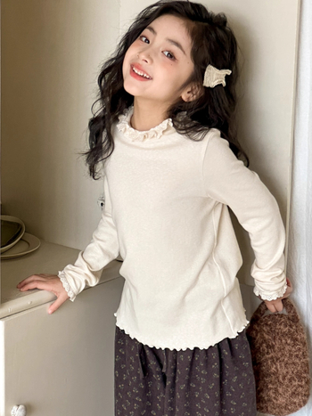 Lányoknak szóló hosszú ujjú pamut felső, koreai stílus, kerek nyakú, 8+ éves gyermekeknek (ősz-tél)
