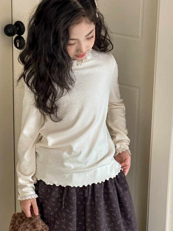 Lányoknak szóló hosszú ujjú pamut felső, koreai stílus, kerek nyakú, 8+ éves gyermekeknek (ősz-tél)