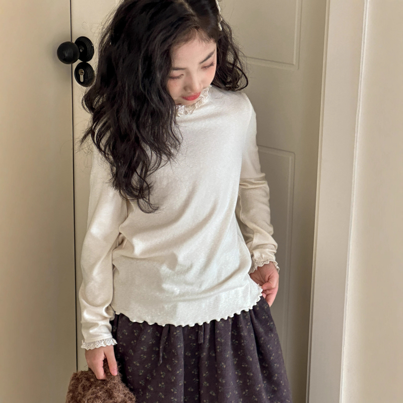 Lányoknak szóló hosszú ujjú pamut felső, koreai stílus, kerek nyakú, 8+ éves gyermekeknek (ősz-tél)