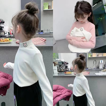 Tricou termic de bază pentru fetițe, cu guler semi-înalt, mâneci lungi, 85% bumbac, țesătură moale, toamnă-iarna 2025