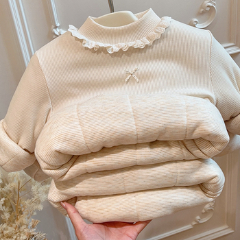 Gyerekeknek készült koreai stílusú háromrétegű quiltelt vastag pulóver, hosszú ujjú, cartoon mintával