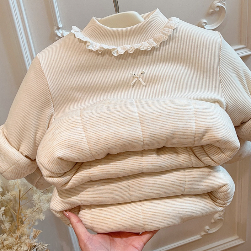 Gyerekeknek készült koreai stílusú háromrétegű quiltelt vastag pulóver, hosszú ujjú, cartoon mintával