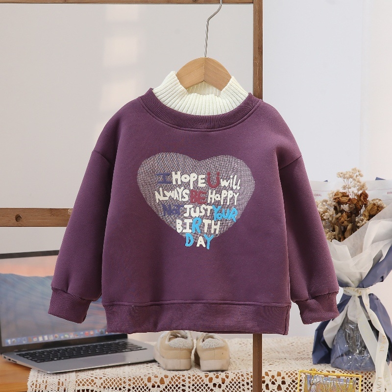 Pulover pentru fete, căptușit cu fleece, gros, mâneci lungi, cu imprimeu de litere (pentru copii peste 8 ani, înălime peste 140 cm)