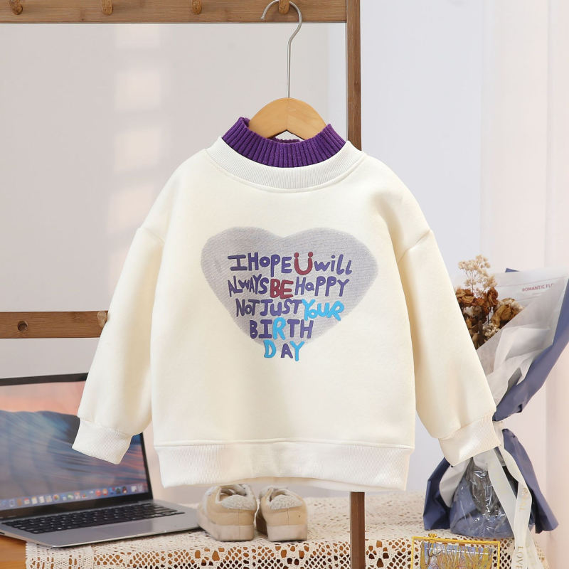 Pulover pentru fete, căptușit cu fleece, gros, mâneci lungi, cu imprimeu de litere (pentru copii peste 8 ani, înălime peste 140 cm)