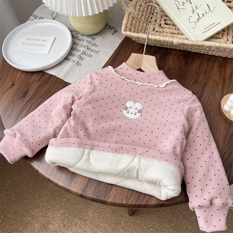 Kislányok téli pamut felsője félmagas gallérral, fleece-beléssel, koreai stílusban, 3–8 éveseknek