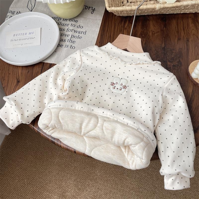 Kislányok téli pamut felsője félmagas gallérral, fleece-beléssel, koreai stílusban, 3–8 éveseknek