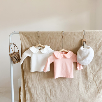 Tricou pentru copii cu mâneci lungi, guler tip lapel, 95% bumbac, pentru vârsta 1–3 ani, primăvară și toamnă