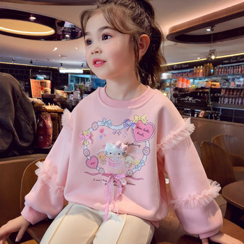 Pulover din fleece pentru copii, imprimeu desen animat, mâneci lungi, fără glugă, 50% bumbac, pentru 3–8 ani, iarna 2025