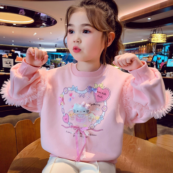 Pulover din fleece pentru copii, imprimeu desen animat, mâneci lungi, fără glugă, 50% bumbac, pentru 3–8 ani, iarna 2025