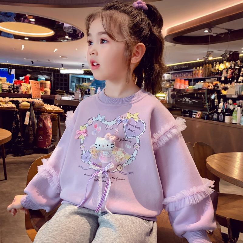 Pulover din fleece pentru copii, imprimeu desen animat, mâneci lungi, fără glugă, 50% bumbac, pentru 3–8 ani, iarna 2025