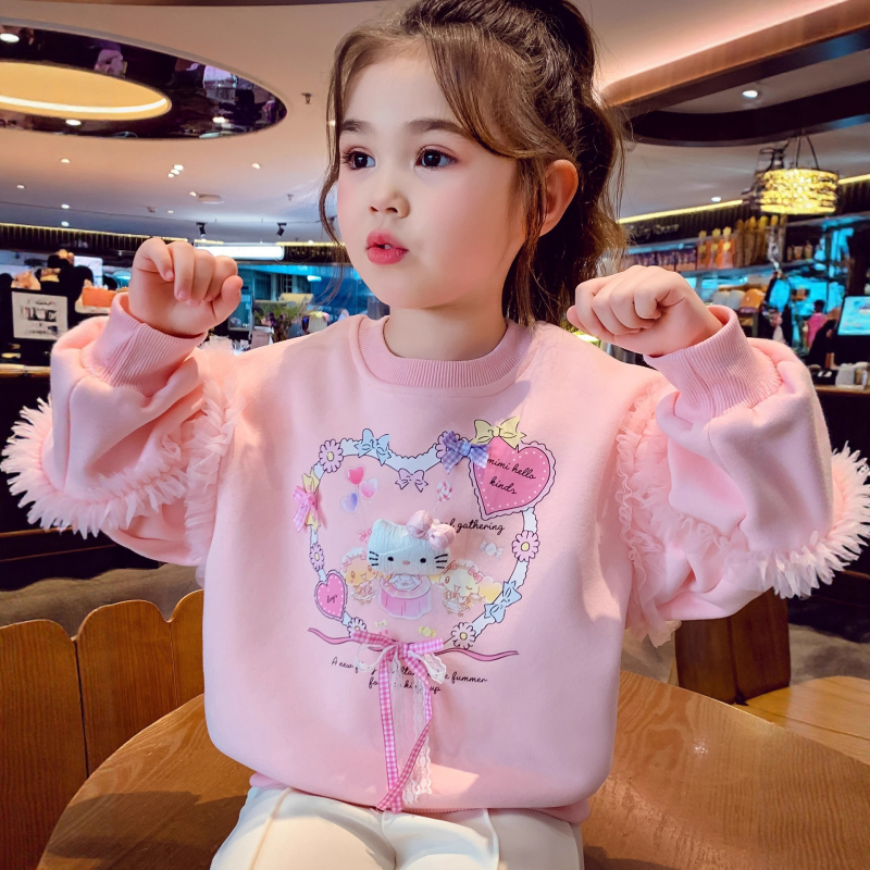 Pulover din fleece pentru copii, imprimeu desen animat, mâneci lungi, fără glugă, 50% bumbac, pentru 3–8 ani, iarna 2025