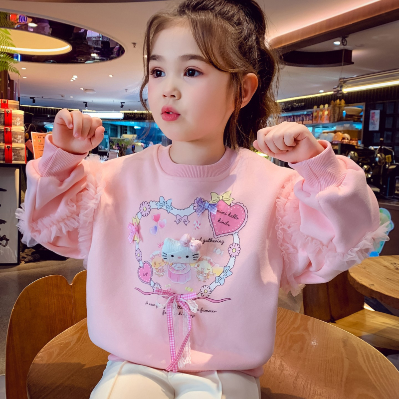 Pulover din fleece pentru copii, imprimeu desen animat, mâneci lungi, fără glugă, 50% bumbac, pentru 3–8 ani, iarna 2025