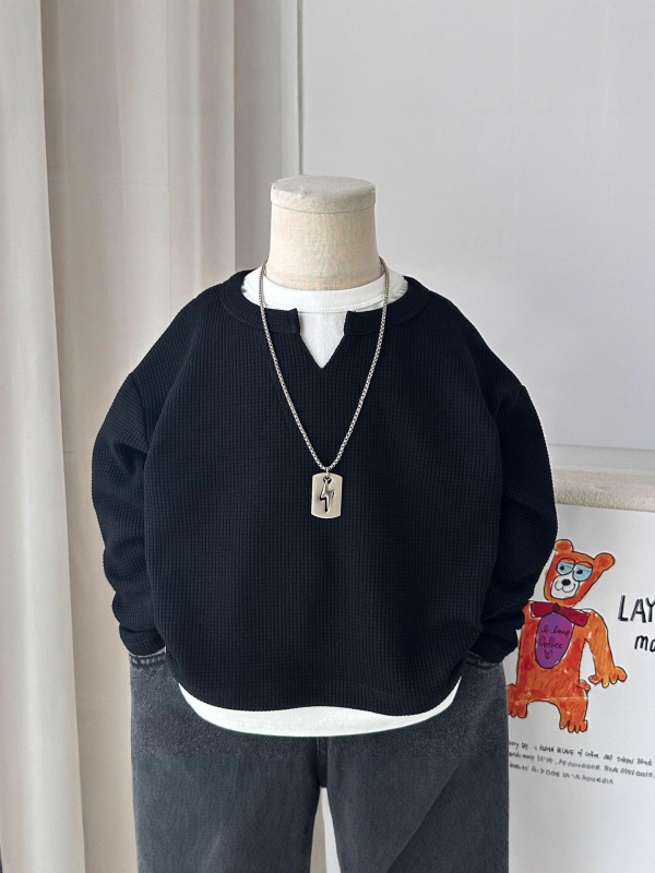Pulover pentru copii în stil coreean, 80% bumbac, căptușeală din poliester, mâneci lungi