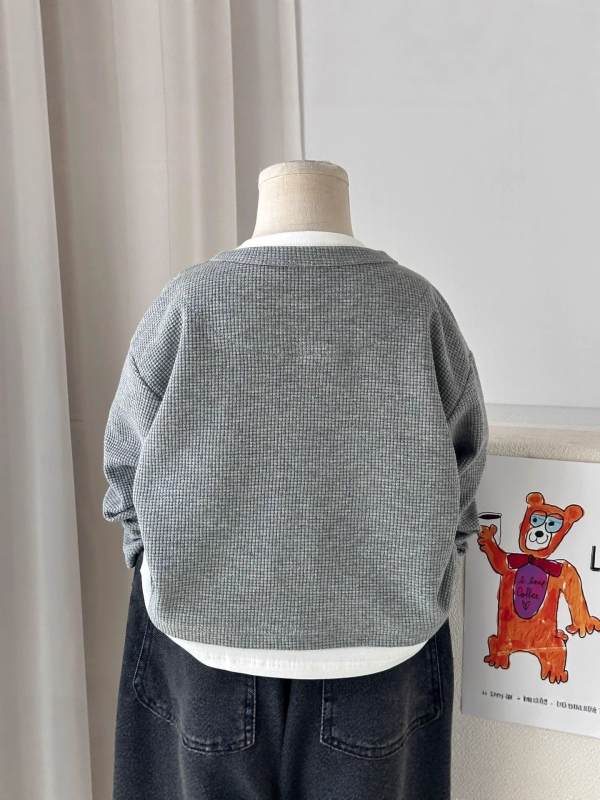 Pulover pentru copii în stil coreean, 80% bumbac, căptușeală din poliester, mâneci lungi
