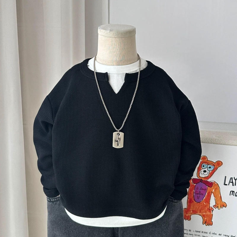 Pulover pentru copii în stil coreean, 80% bumbac, căptușeală din poliester, mâneci lungi