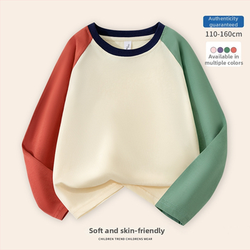 Tricou pentru băieți din bumbac 100%, cu mânecă lungă, guler rotund, imprimeu desen animat, primăvară-toamnă.