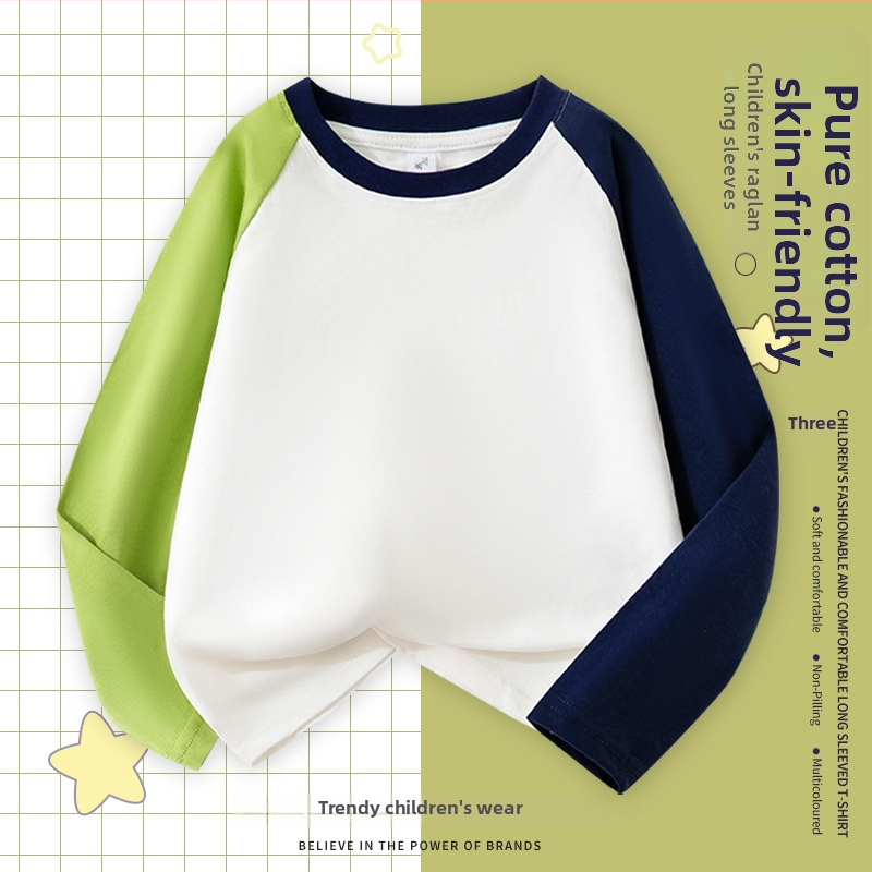 Tricou pentru băieți din bumbac 100%, cu mânecă lungă, guler rotund, imprimeu desen animat, primăvară-toamnă.