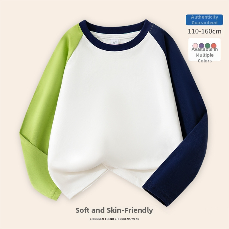 Tricou pentru băieți din bumbac 100%, cu mânecă lungă, guler rotund, imprimeu desen animat, primăvară-toamnă.