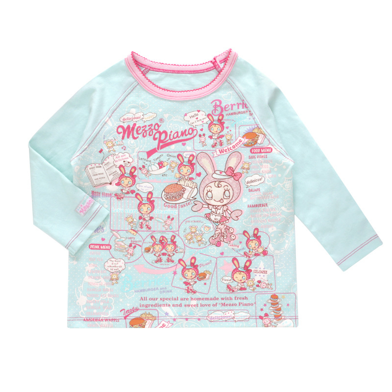 Tricou copii cu mânecă lungă, stil japonez, imprimare cu iepuraș și litere, 85% bumbac, pentru vârsta 3–8 ani
