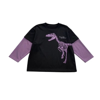 Tricou pentru copii din bumbac, mâneci lungi, cu aspect dublu faux, unisex, guler rotund, stil coreean