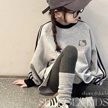Bluza sweatshirt pentru copii, Hello Kitty imprimă, stil relaxat coreean, mâneci lungi, pulover, fără glugă, pentru fete de 8 ani și peste, primăvară-toamnă, 95% poliester