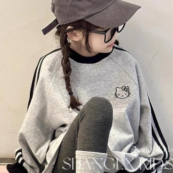 Bluza sweatshirt pentru copii, Hello Kitty imprimă, stil relaxat coreean, mâneci lungi, pulover, fără glugă, pentru fete de 8 ani și peste, primăvară-toamnă, 95% poliester