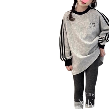 Bluza sweatshirt pentru copii, Hello Kitty imprimă, stil relaxat coreean, mâneci lungi, pulover, fără glugă, pentru fete de 8 ani și peste, primăvară-toamnă, 95% poliester