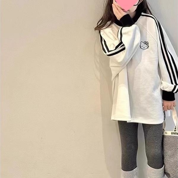 Bluza sweatshirt pentru copii, Hello Kitty imprimă, stil relaxat coreean, mâneci lungi, pulover, fără glugă, pentru fete de 8 ani și peste, primăvară-toamnă, 95% poliester