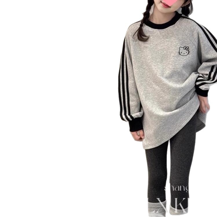 Bluza sweatshirt pentru copii, Hello Kitty imprimă, stil relaxat coreean, mâneci lungi, pulover, fără glugă, pentru fete de 8 ani și peste, primăvară-toamnă, 95% poliester