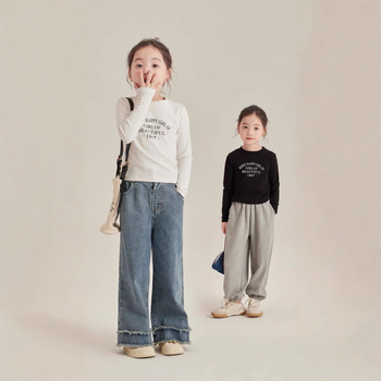 Kislányoknak hosszú ujjú póló betűkkel, koreai stílus, 95% pamut, tavasz-őszi szezon