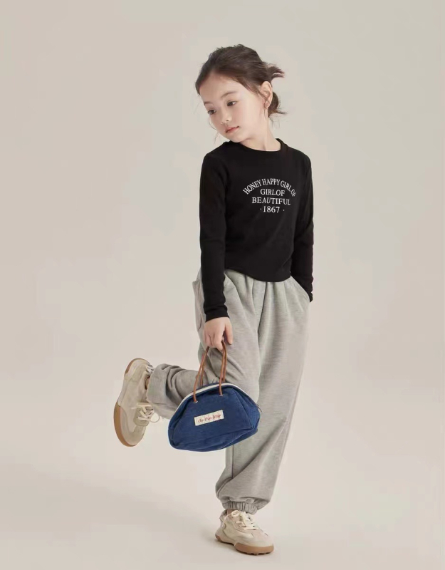 Kislányoknak hosszú ujjú póló betűkkel, koreai stílus, 95% pamut, tavasz-őszi szezon