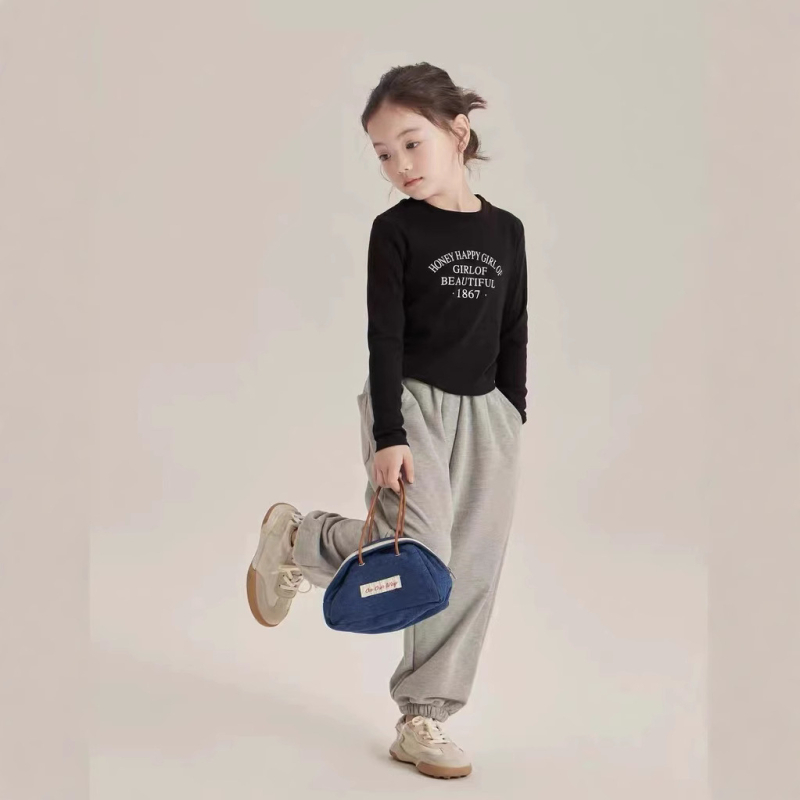 Kislányoknak hosszú ujjú póló betűkkel, koreai stílus, 95% pamut, tavasz-őszi szezon