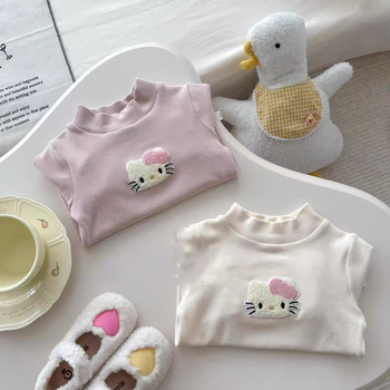 Top cald pentru fete, cu mâneci lungi, pentru iarnă, 100% poliester, material moale tratat, imprimeu cu animale și desene animate, pentru 3–8 ani