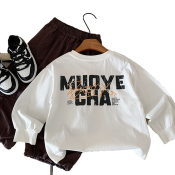 Tricou pentru copii din bumbac 100%, stil coreean, mâneci lungi, unisex, 3–8 ani