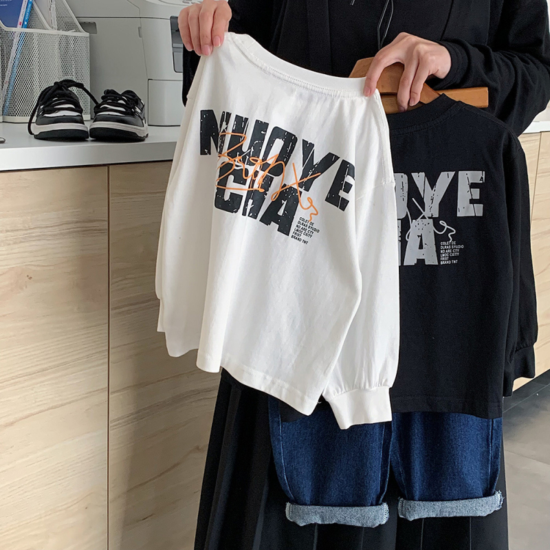 Tricou pentru copii din bumbac 100%, stil coreean, mâneci lungi, unisex, 3–8 ani