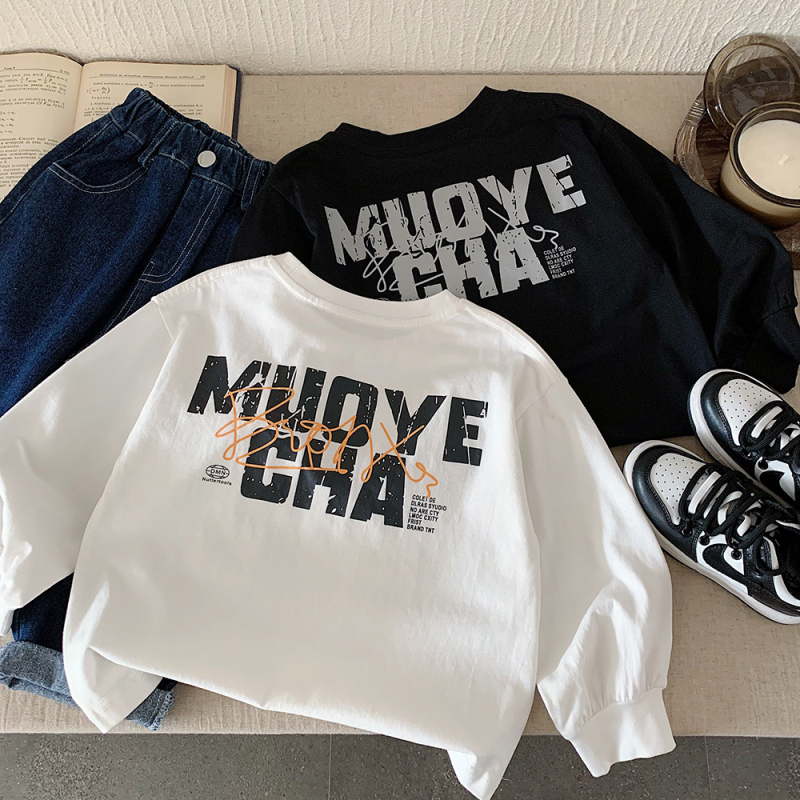 Tricou pentru copii din bumbac 100%, stil coreean, mâneci lungi, unisex, 3–8 ani