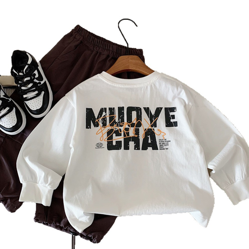 Tricou pentru copii din bumbac 100%, stil coreean, mâneci lungi, unisex, 3–8 ani