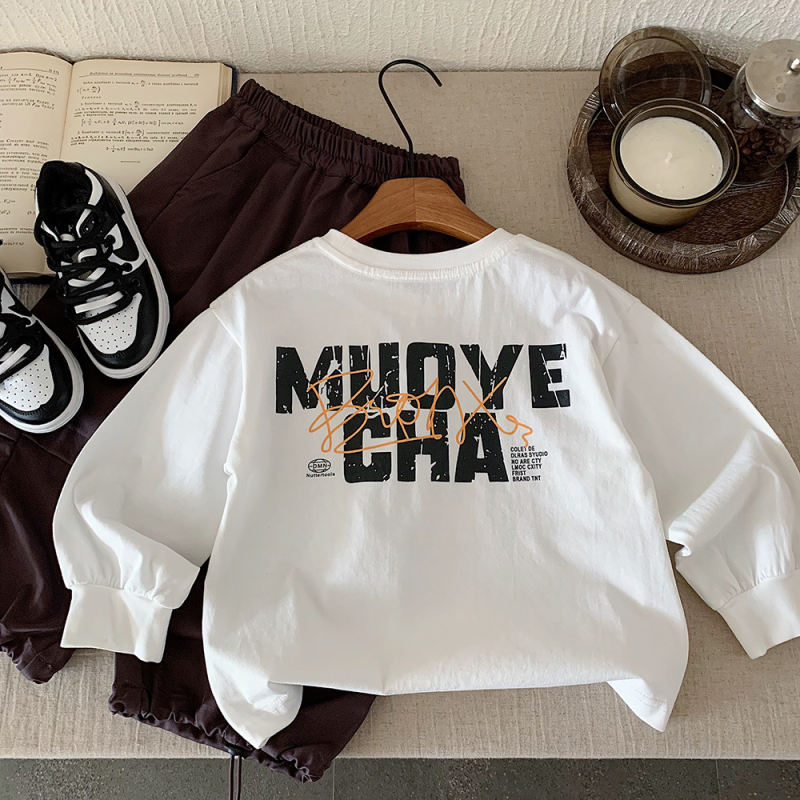 Tricou pentru copii din bumbac 100%, stil coreean, mâneci lungi, unisex, 3–8 ani